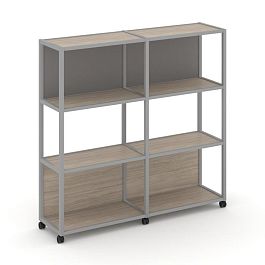 Shelf Mobile Стеллаж 4 уровня 2 секции VR.LT-STK-415.10 Дуб Аттик/Металл Серый/W-11 1970*400*1523 - Фото предпросмотра