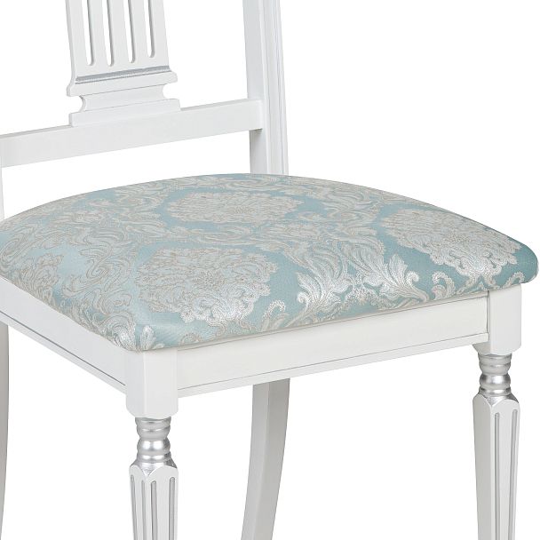 Комплект деревянных стульев с мягким сиденьем Мендельс Белая эмаль серебрянная патина/Бирюзовый жаккард, 4 шт. - Вид 12