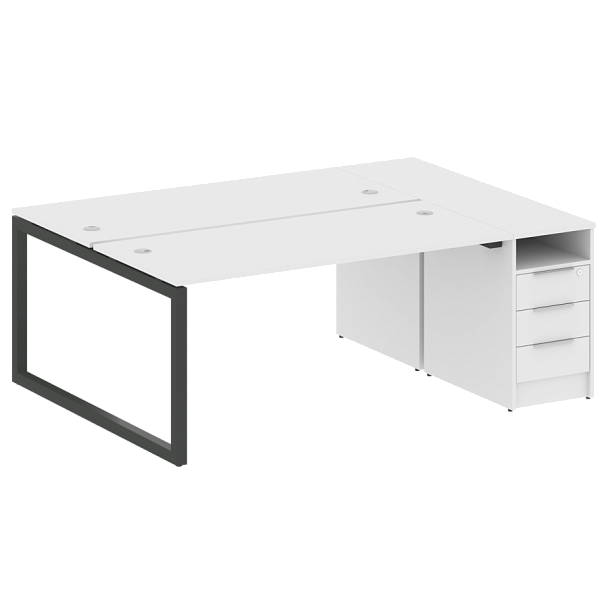 Metal System Quattro Р. ст. с тумбой на О-образном м/к 50БО.РС-СТП-2.4 Белый/Антрацит металл 2012*1475*750 - Вид 1