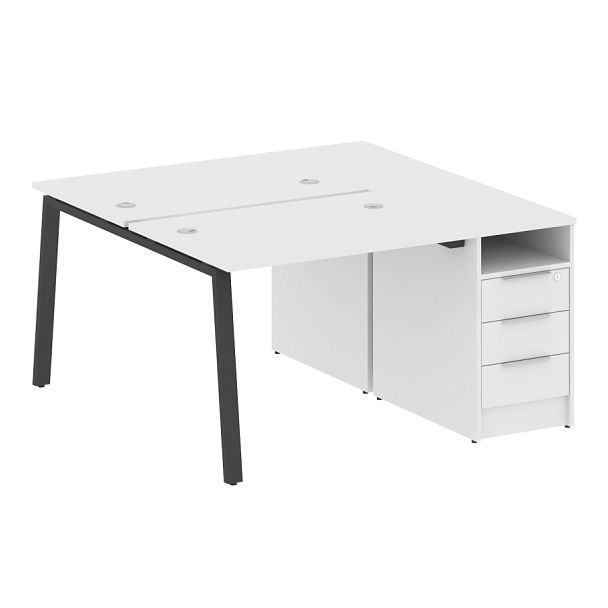 Metal System Р. ст. с тумбой на А-образном м/к БА.РС-СТП-2.1 Белый/Антрацит металл 1412*1475*750 - Вид 1