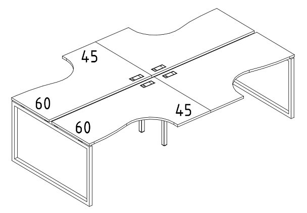 Рабочая станция (4х120) опоры QUATTRO столы Классика A4 А4 Б4 180-2 БП дуб / металлокаркас белый - Вид 3