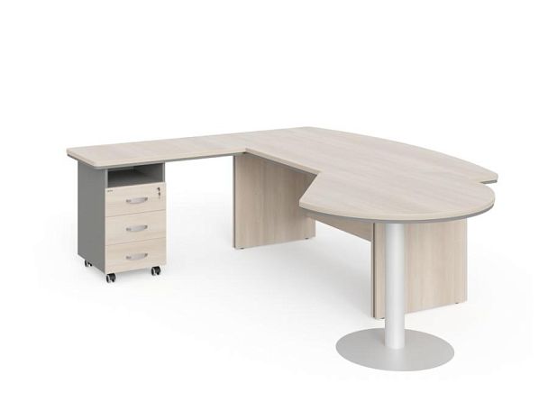 БЕРЛИН / BERLIN Стол руководителя L угловой с брифингом и тумбой 3 ящика 2150х2000х760 Акация/Серый - Вид 1