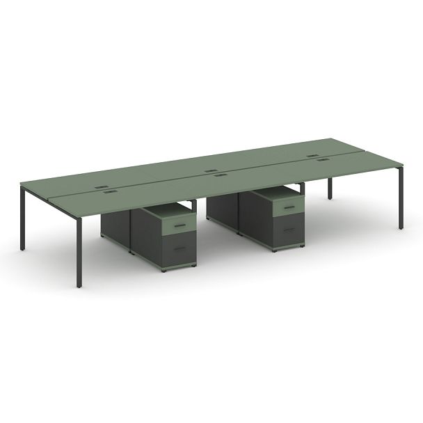 Concept Рабочая станция 6 мест с 2 двухсторонними опорными тумбами CN.DRS-347 W Кобо/Антрацит/Металл Антрацит 4140*1480*750 - Вид 1