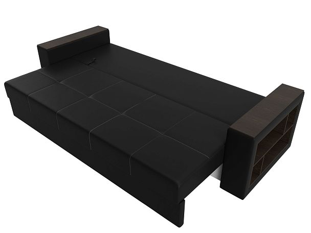 Диван прямой Дубай Лайт полки справа (полностью экокожа черная) - Вид 8