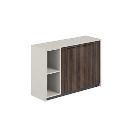Шкаф низкий со стеллажом, 1240х410х842  / корпус: жемчужно-серый, фасады: дуб адриа Риф / Reef - Фото предпросмотра