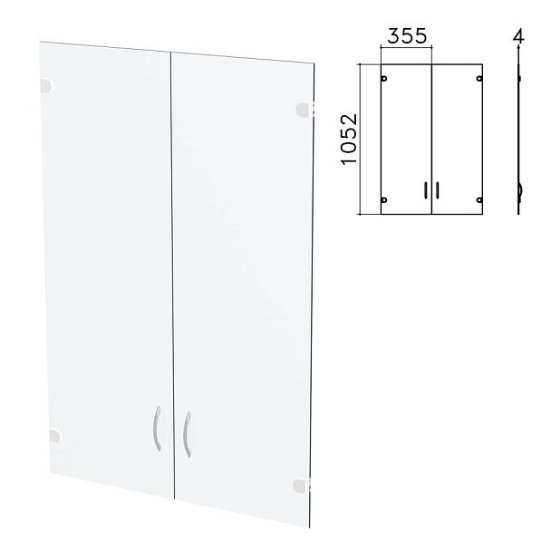 Дверь СТЕКЛО средняя "Бюджет", КОМПЛЕКТ 2 шт., 355х4х1052 мм, БЕЗ ФУРНИТУРЫ, 402655-760 - Вид 1