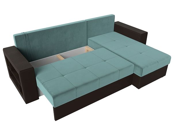 Диван угловой Дубай Лайт угол правый (основа велюр бирюзовый, компаньон экокожа коричневая) - Вид 8