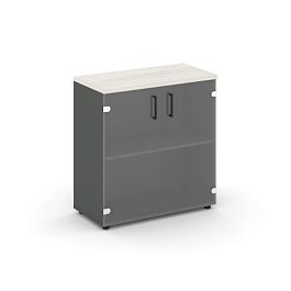 Style Project Шкаф низкий широкий SN.STS-302 Антрацит/Дуб Наварра/Прозрачный/Черный Ручки 796*400*83 - Фото предпросмотра