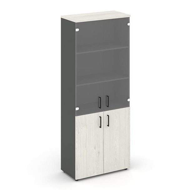 Style Project Шкаф высокий широкий SN.STS-102 Антрацит/Дуб Наварра/Прозрачный/Черный Ручки 796*400*1 - Вид 1