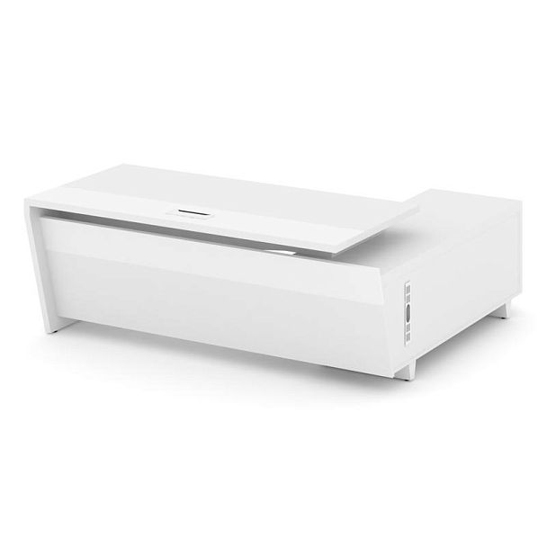 Корнер Стол руководителя с опорной тумбой, левый COR.SRT-20.2(L) Белый Бриллиант/Белый/Металл Белый - Вид 1