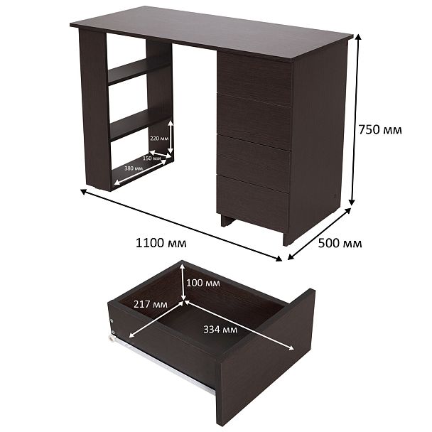 Стол письменный/компьютерный BRABIX "Scandi CD-016", 1100х500х750мм, 4 ящика, венге, 641893, ЦБ013707-3 - Вид 19