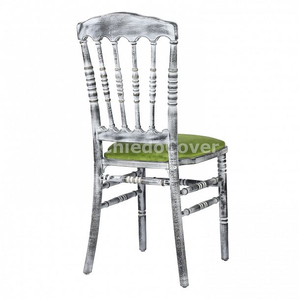 Стул Наполеон, патина белая, с оливковой подушкой - Вид 4