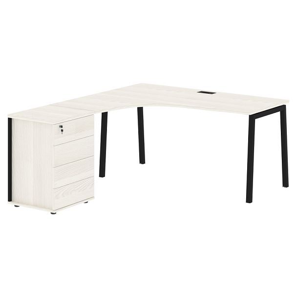 Стол эргономичный с тумбой ELCET 1518(L) Ясень Траун/Черный 1560х1880х750 EDIS - Вид 1