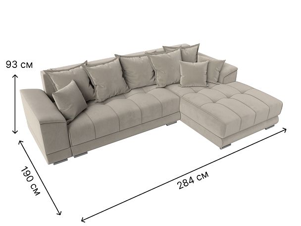 Угловой диван НордСтар правый угол Микровельвет бежевый - Вид 9