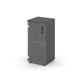 Стайл Проджект Шкаф низкий узкий SN.STU.E-302(L) Антрацит/Прозрачный/Черный Ручки 400*400*833 - Фото предпросмотра