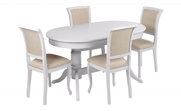 Обеденная группа стол Арей 160(210)х90х76 Белый и 4 стула Арктос Белый/Кремовая рогожка - Вид 1