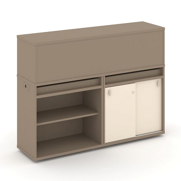 Estetica Набор №10. Тумба двойная+низкая надставка ES.NB.2N-10 Латте/Сатин 1500*410*1135 - Вид 1