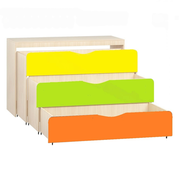 Кровать 3-х ярусная выкатная с тумбой фасады МДФ ручка радиус МФН-06 - Вид 1