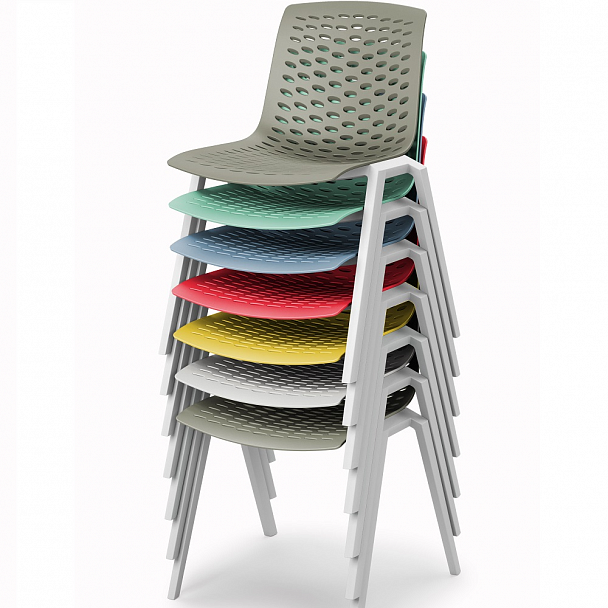 Стул LUX (4 ножки) каркас белый RAL 9003, красный, стопируемый - Вид 4