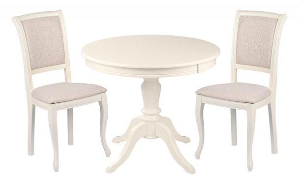 Обеденная группа стол Элат D90(130)х90х76 Слоновая кость и 2 стула Арктос Слоновая кость/Кремовая рогожка - Вид 1