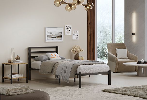 Кровать  металлическая Сталь 1200*2000, цвет черный - Вид 4