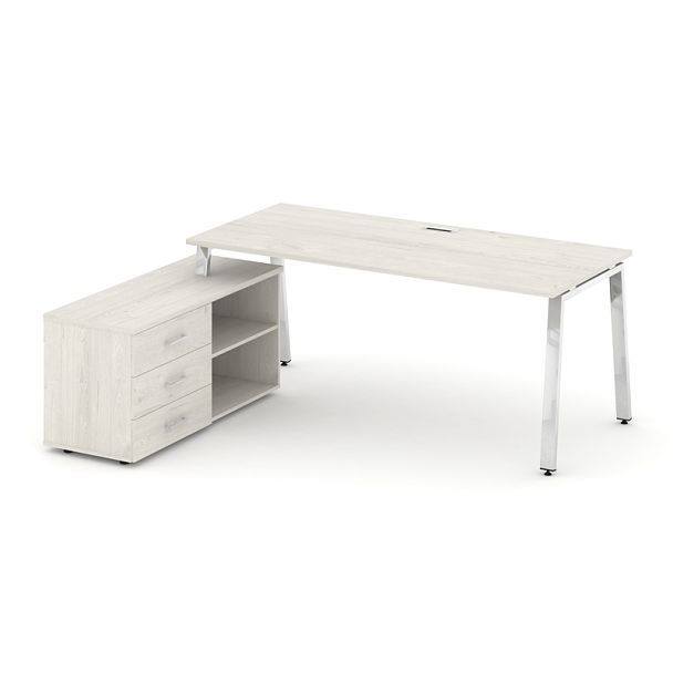 Style Project Direct Lux Стол письменный с греденцией левой M-SN-6A.SRG-016.M(L) Дуб Наварра/Нержавеющая Сталь/Хром 1980*700*750 - Вид 1