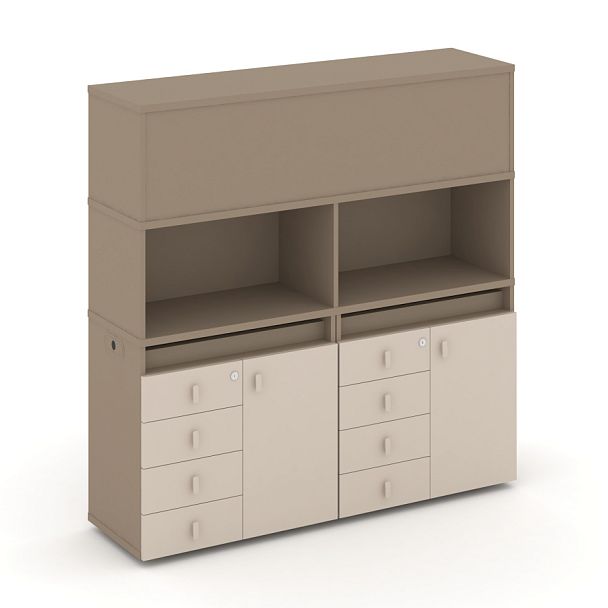 Estetica Набор №4. Тумба двойная+высокая надставка ES.NB.2V-4 Латте/Капучино 1500*410*1520 - Вид 1