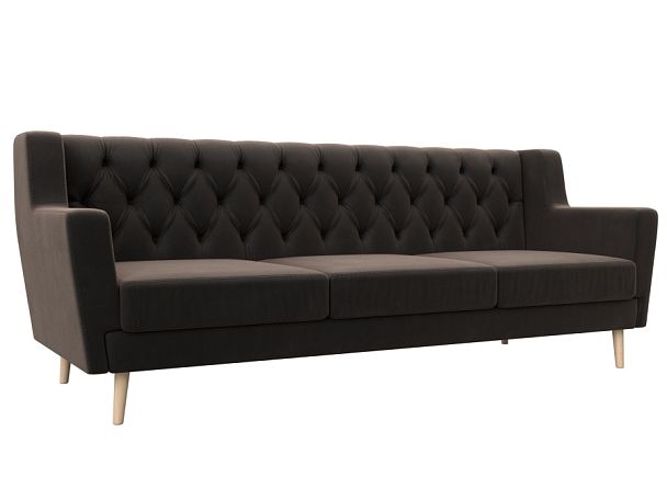 Прямой диван Брайтон 3 Люкс (полностью велюр коричневый) - Вид 1