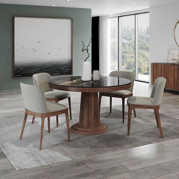 Стол круглый обеденный Bilbo 110, керамика глянцевая черная - Вид 4