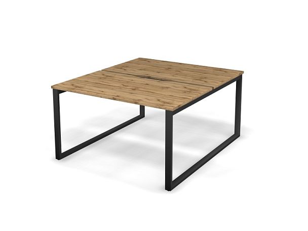 MATRIX 121S201-О Стол прямой двойной, пров-ик вырезной (O-опоры) 1380х1590х775 Дуб Крафт/Темно-серый - Вид 1