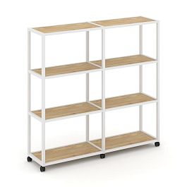 Shelf Mobile Стеллаж 4 уровня 2 секции VR.LT-STK-411.12 Тиквуд Светлый/Металл Белый 2370*400*1523 - Фото предпросмотра