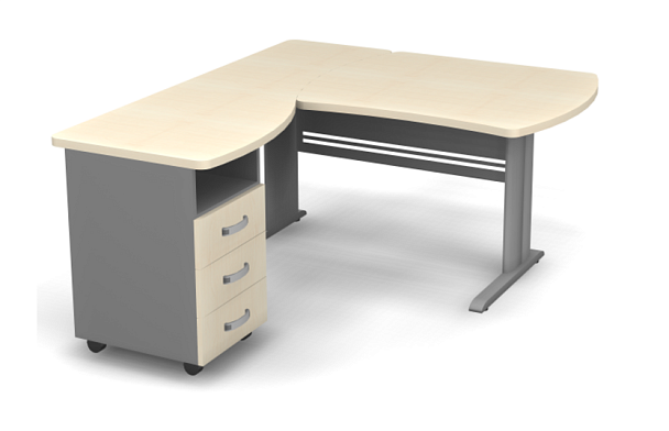 Стол угловой на металлокаркасе L,R 1600 Берлин Береза Майнау/Серый УРМ.М 160 L\R - Вид 1