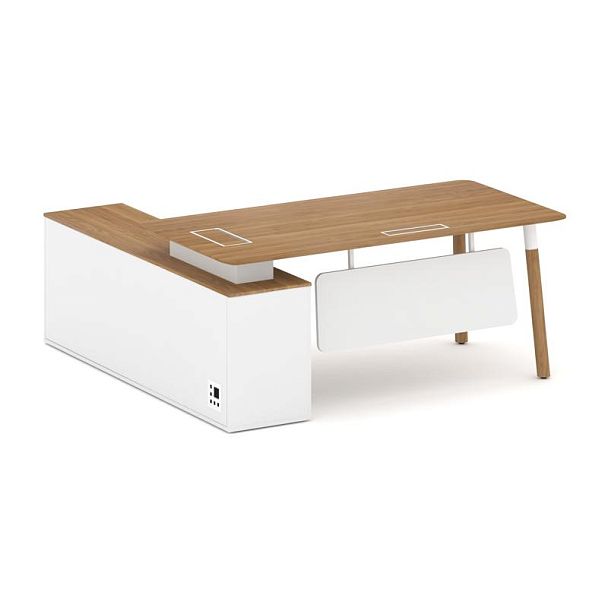 Fresco Стол руководителя FR.SR-18 (R) Дуб Светлый/Белый Бриллиант UM/Металл Белый/Нерж. Сталь 1800*1 - Вид 2