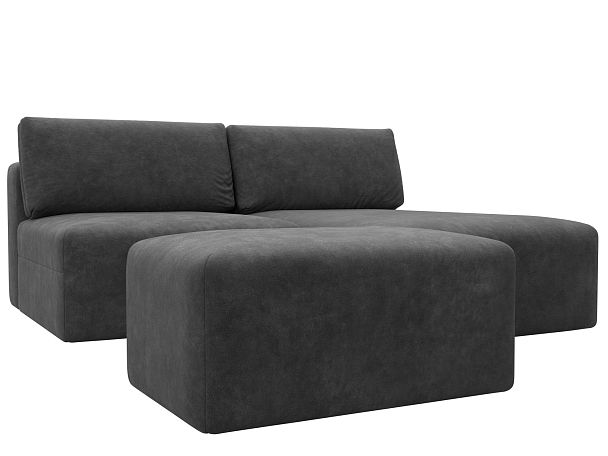 Диван угловой модульный с пуфом Лига-060 НПБ угол универсальный Велюр серый - Вид 2