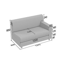 (kle3-d2p1) Диванная секция Клерк 3 двойная с одним подлокотником - Фото предпросмотра
