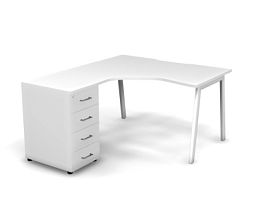 MATRIX 121S170-A Стол эгоном-й с тумбой L, проводник вырезной (А-обр. опоры) 1380х1580х775 Белый - Фото предпросмотра