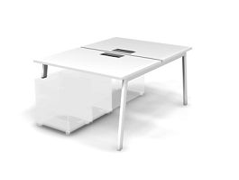 MATRIX 121В300-A Стол прямой двойной с опорой на тумбу, пров-ик Merida (А-опоры) 1180х1590х775 Белый - Фото предпросмотра