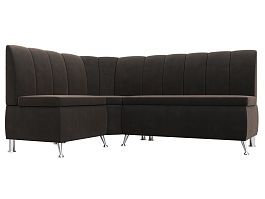Кухонный угловой диван Кантри левый (полностью велюр коричневый) - Фото предпросмотра