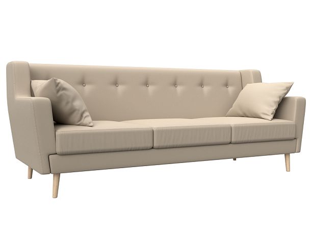 Прямой диван Брайтон 3 (полностью экокожа бежевая) - Вид 1