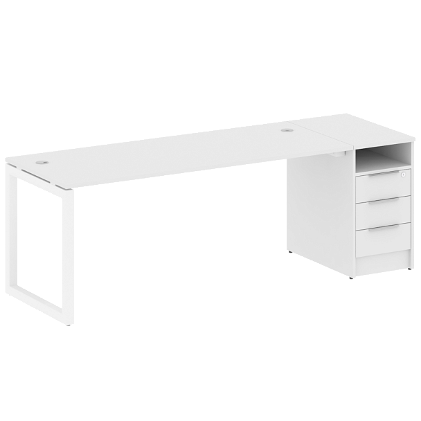 Metal System Quattro Р. ст. с тумбой на О-образном м/к 50БО.РС-СТП-1.5 Белый/Белый металл 2212*720*750 - Вид 1