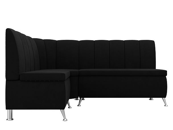 Кухонный угловой диван Кантри левый (полностью микровельвет черный) - Вид 2