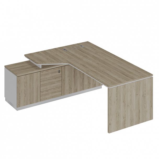 Стол руководителя эргономичный (опора ДСП) на опорной тумбе левый "Сity" СИ 119 дуб гладстоун светлый/белый премиум/дуб гладстоун светлый - Вид 1