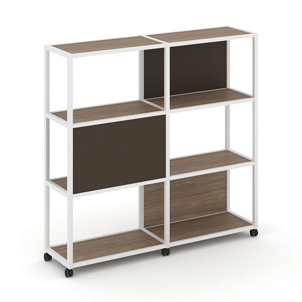 Shelf Mobile Стеллаж 4 уровня 2 секции VR.LT-STK-414.10 Дуб Аризона/Металл Белый/W-25 1970*400*1523 - Вид 1