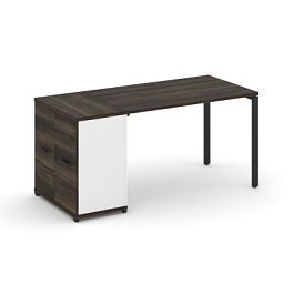 Concept Стол рабочий с опорным распаш. шкафом CN.SP-218 W Дуб Мали/Белый Бриллиант/Металл Черный 1600*720*750 - Фото предпросмотра