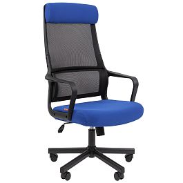Кресло CHAIRMAN 590, ткань/сетка, черный/синий - Фото предпросмотра