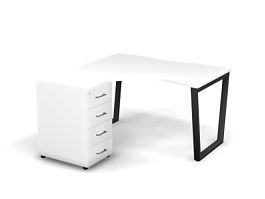 MATRIX 121S130-V Стол эгоном. с тумбой L, пров-ик вырезной (V-опоры) 1380х1380х775 Белый/Темно-серый - Фото предпросмотра