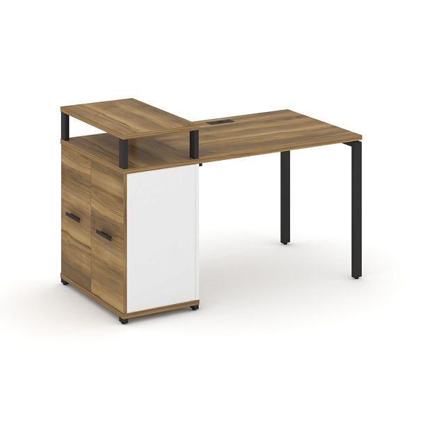 Concept Стол рабочий с опорным распаш. шкафом с верх. горизонтом  CN.SP-221 W Сандал Янтарный/Белый Бриллиант/Металл Черный 1400*720*917 - Вид 1