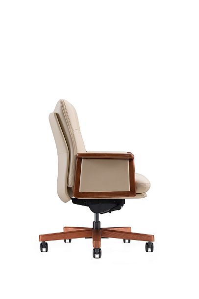 Кресло офисное Vivaldi ivory LB / бежевая кожа / деревянная крестовина - Вид 3