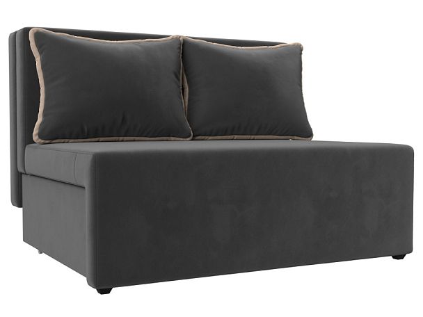 Диван прямой Лагуна (полностью велюр серый, кант велюр бежевый) - Вид 1