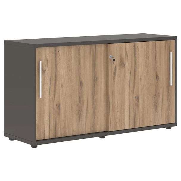 Шкаф низкий с дверьми купе ELC 1343 Дуб Денвер светлый/Белый/Мокко 1346х430х750 EDIS - Вид 1